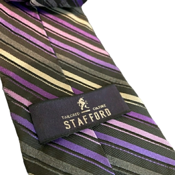 Posh Stripped Men's Tie Shades of Purple by Stafford - Picture 3 of 3
